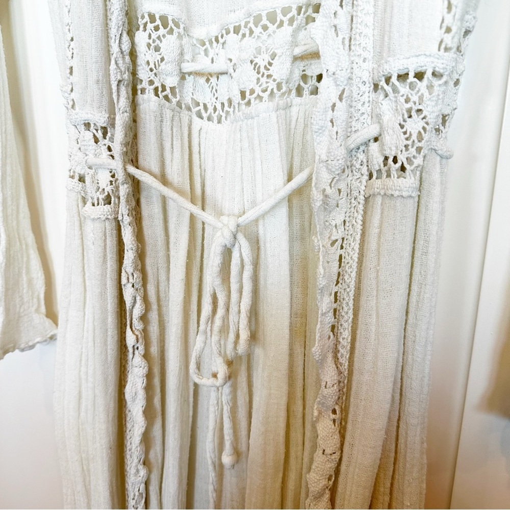 Jen’s Pirate‎ Booty Women’s Gauzy Crinkle Crochet Knit Cream Maxi Duster Sheer - Picture 11 of 14